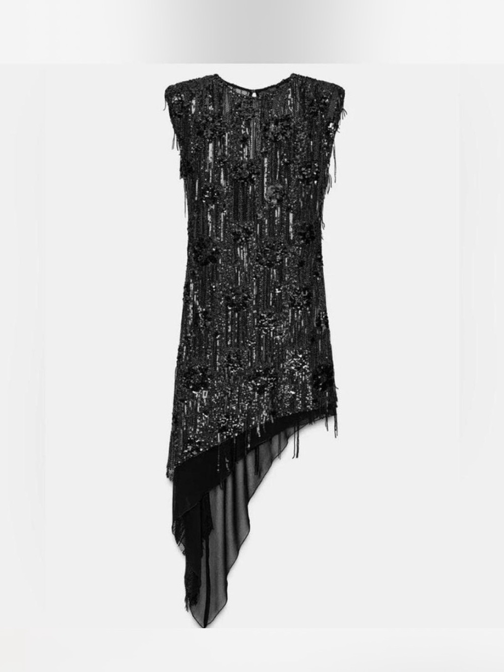 Zara Black Sequined Asymmetrical Evening Dress